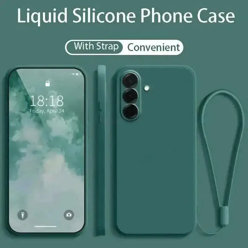 Capa De Silicone Líquido Para Celular Samsung (galaxy S25 Plus Verde) Com Alça De Pulso E Cordão.