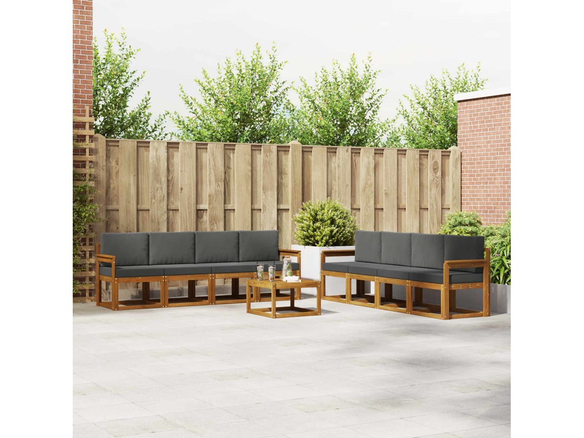 Vidaxl Conjunto De Sofás Para Exterior 9 Pcs Natural E Antracite