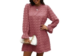2026 vestido Midi de Chiffon Jacquard com Manga Longa e Colo V para Mulher
