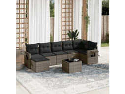 Vidaxl 8 Pcs Conjunto Sofás De Jardim C/ Almofadões Vime Pe Cinzento