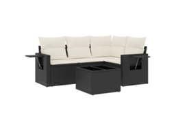 Conjunto de 5 Sofás de Jardim com Almofadões Vime Pe Preto MAISON EXCLUSIVE (5 pcs)