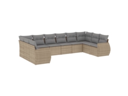 Conjunto de 10 Sofás para Jardim com Almofadões Vime Pe Bege MAISON EXCLUSIVE
