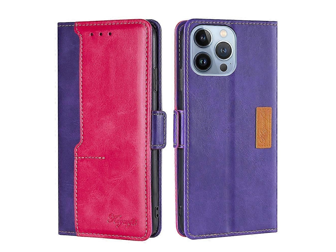 Capa De Couro Com Fivela Lateral E Cor Contrastante Para Iphone 14 Pro