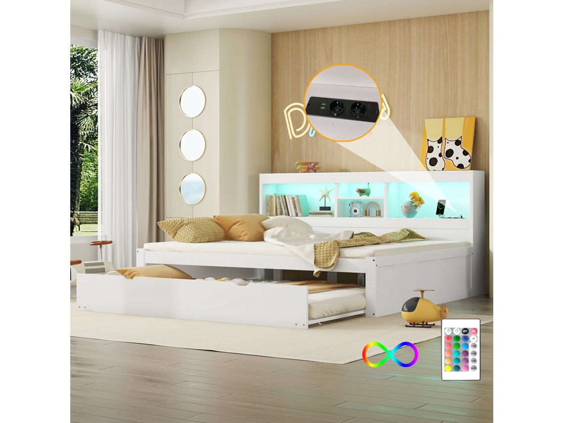Daybed Branco 140x200cm, Sofá-cama, Led, Usb.-op
