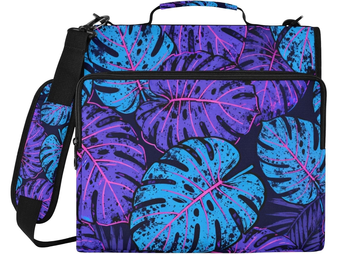 Bolsa Tropical Roxa e Azul com 3 Argolas, Bolsos Extras, Alça de Ombro Mão, Diversos Compartimentos, Armazenam