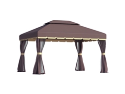 Gazebo Café/preto 390x290x280cm, 4 Painéis Laterais, Mosquiteiro, Alumínio. Ge