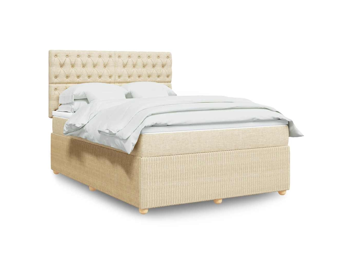 Vidaxl Cama Com Molas/colchão 160x200 Cm Tecido Cor Creme