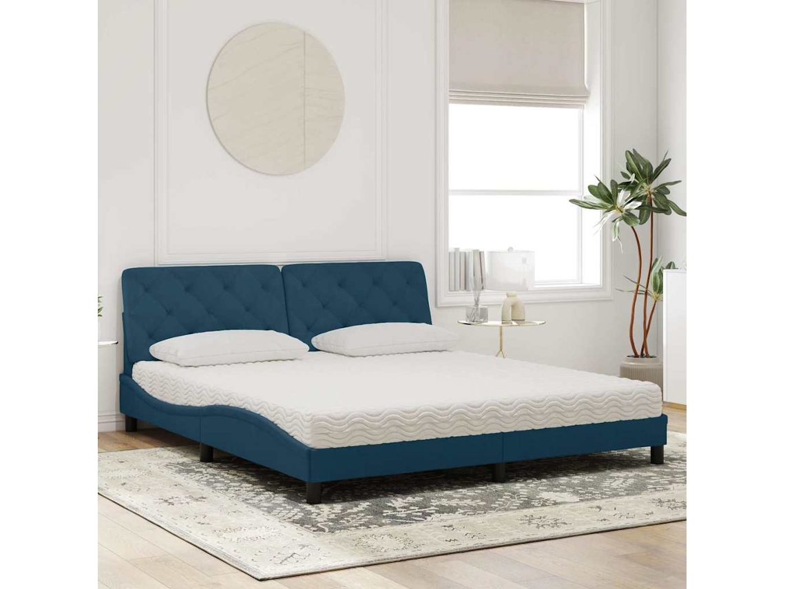 Vidaxl Cama Com Colchão 180x200 Cm Veludo Azul