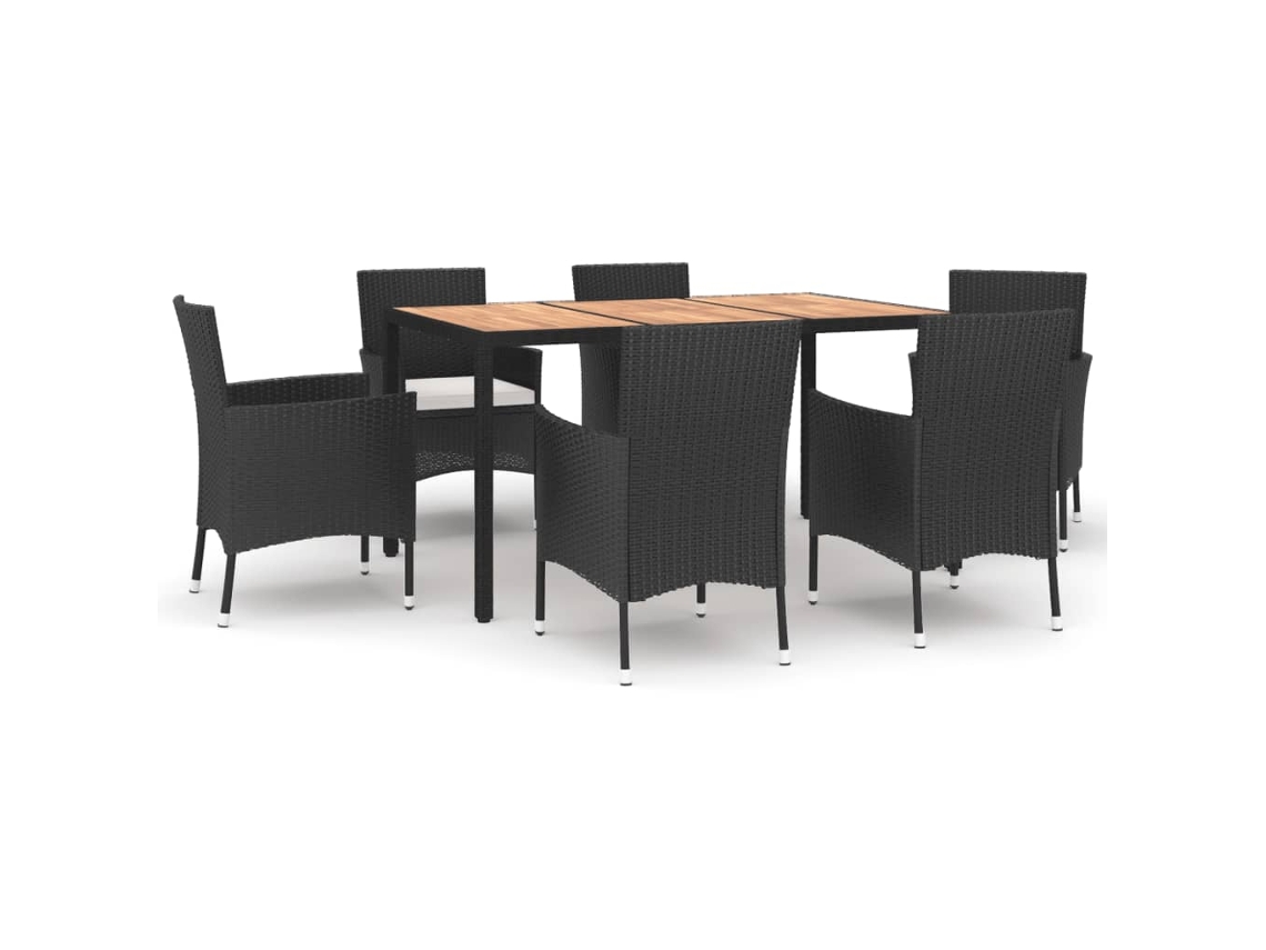 Maison Exclusive - 7 Pcs Conjunto De Jantar P/ Jardim C/ Almofadões Vime Pe Preto