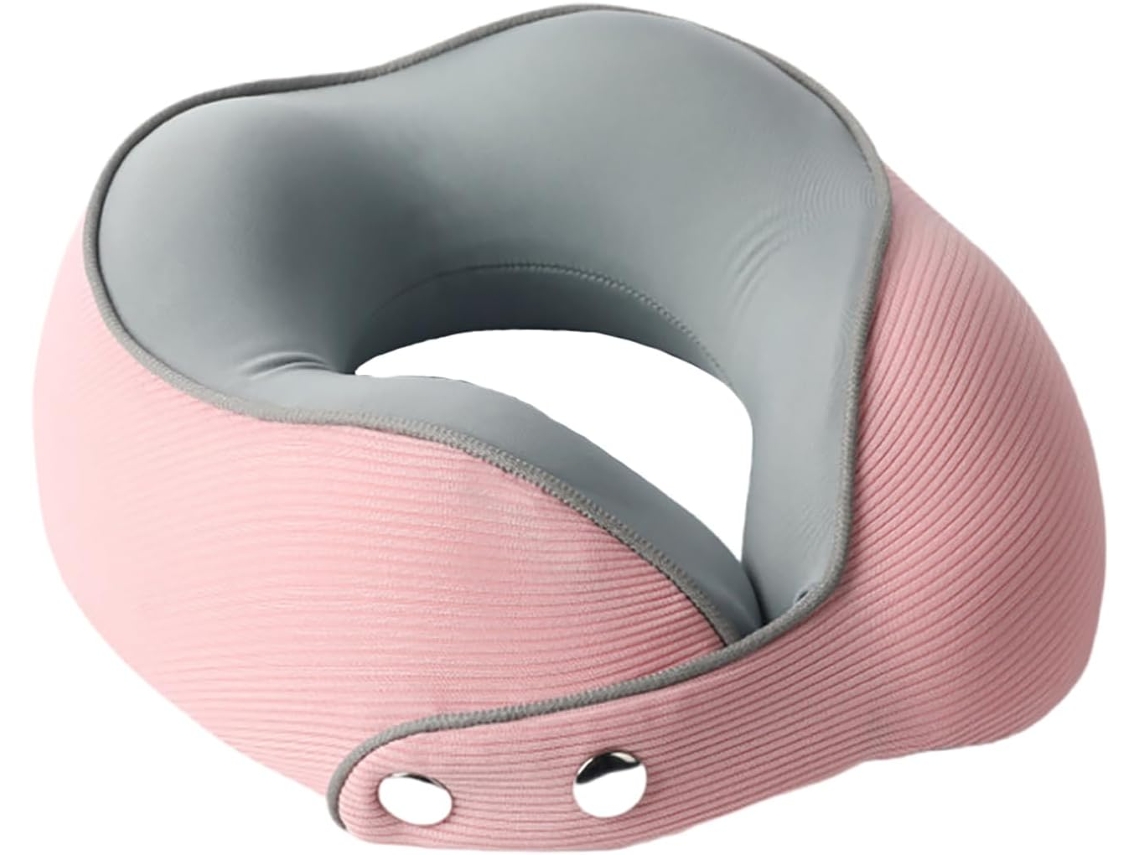 TRAVESSEIRO de pescoço portátil em espuma viscoelástica formato U, rosa, com suporte de 360° em BRILVIBERA