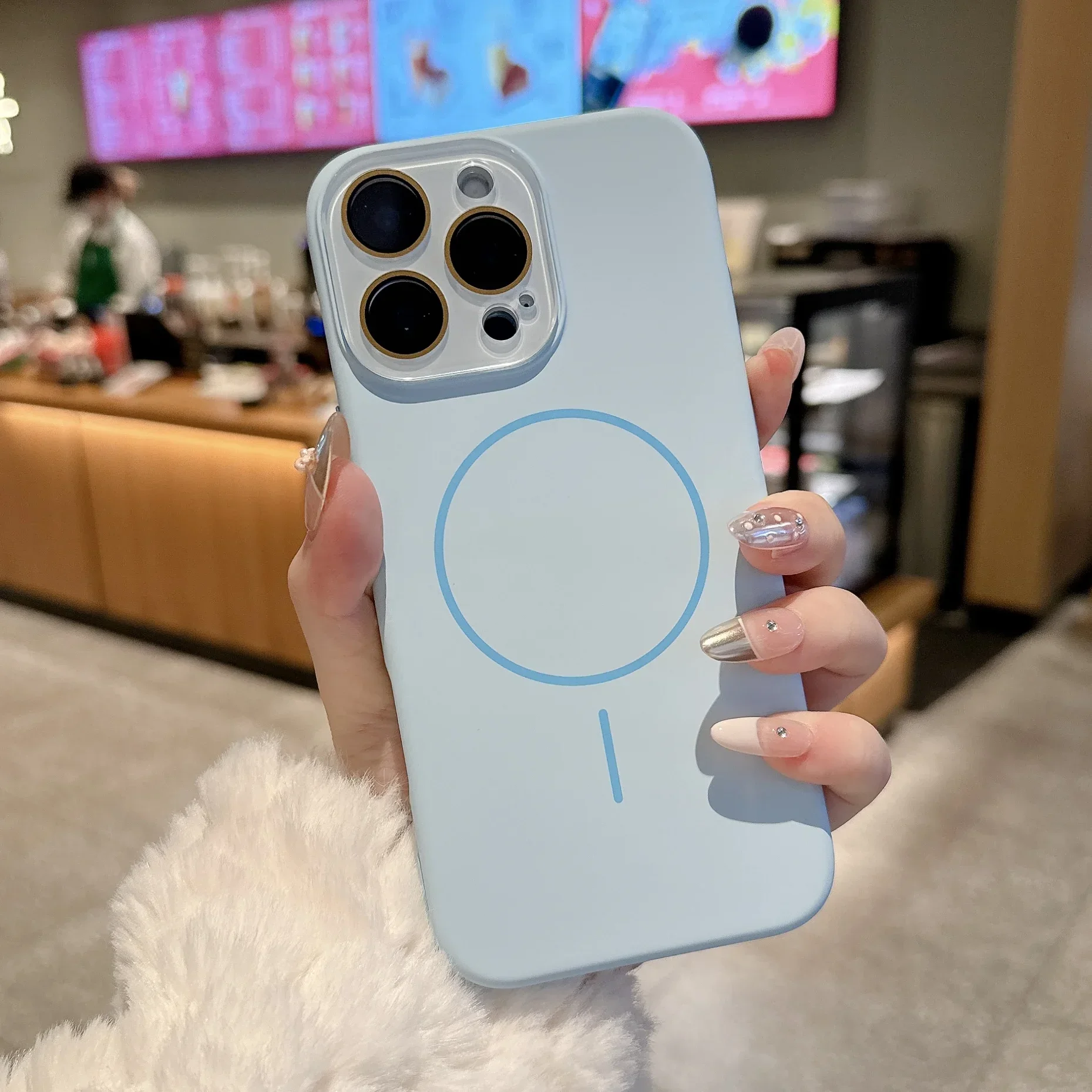 Capa Protetora Magnética Para Carregamento Sem Fio (azuis Para Iphone 14 Pro Max), Feita De Silicone Líquido.