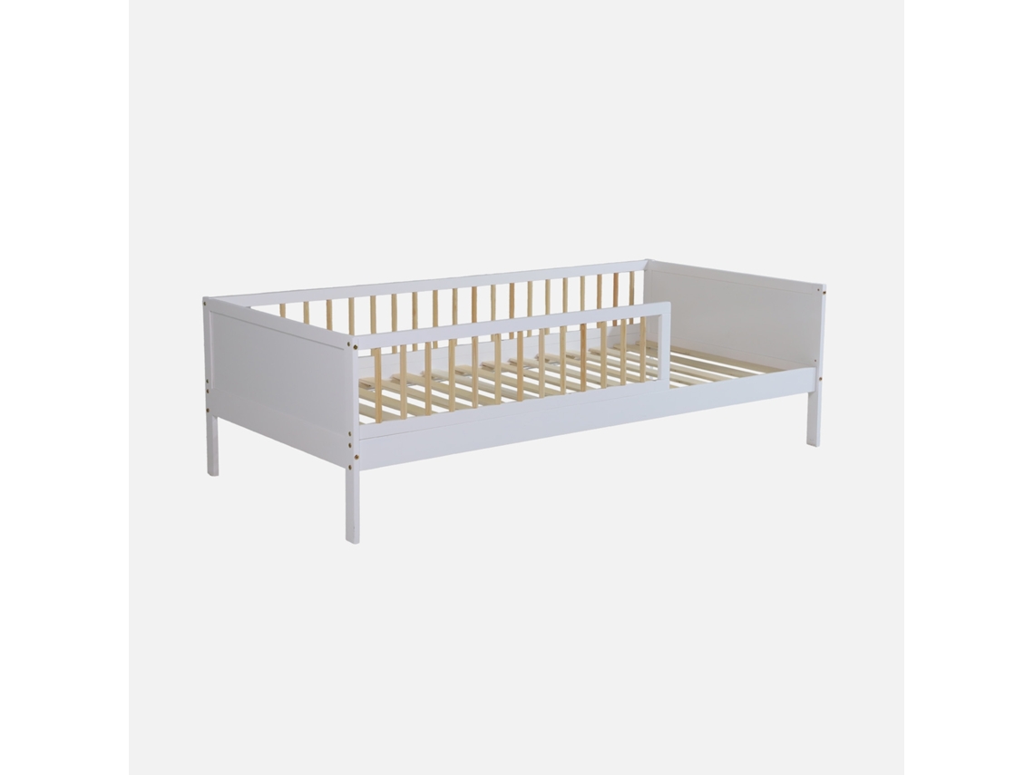 Cama Infantil Em Pinho Natural Com Ripas Incluídas, Branco Sweeek