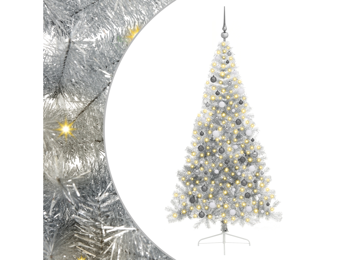 Árvore De Natal Artificial Pré Iluminada Vidaxl Prateado Polietileno (210 Cm)