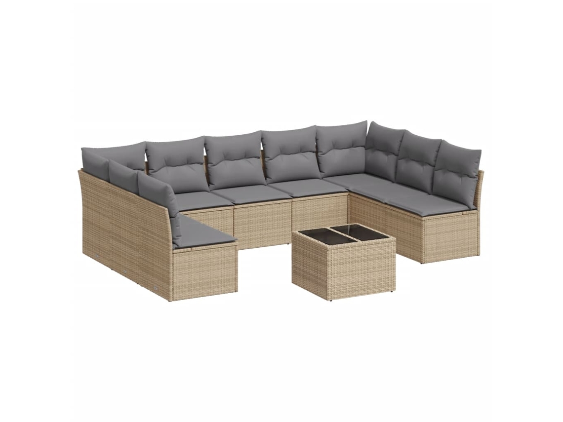 Conjunto de 10 Sofás para Jardim com Almofadões Vime Pe Bege MAISON EXCLUSIVE
