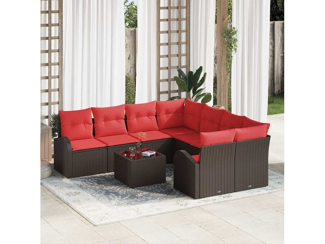 Vidaxl Conjunto De Sofás 9 Pcs Marrom E Vermelho Poliéster