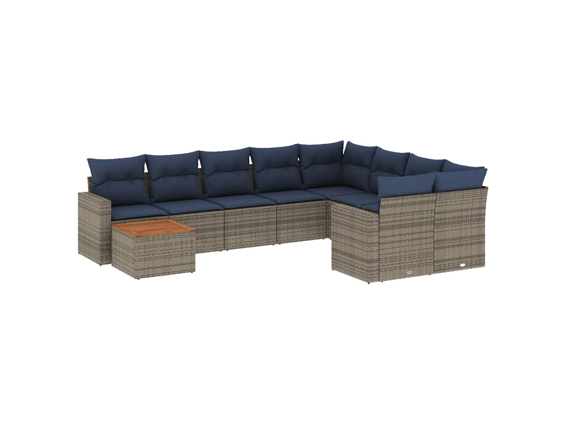 Conjunto de 10 Sofás P/ Jardim C/ Almofadões Vime Pe Cinzento MAISON EXCLUSIVE (10 pcs)