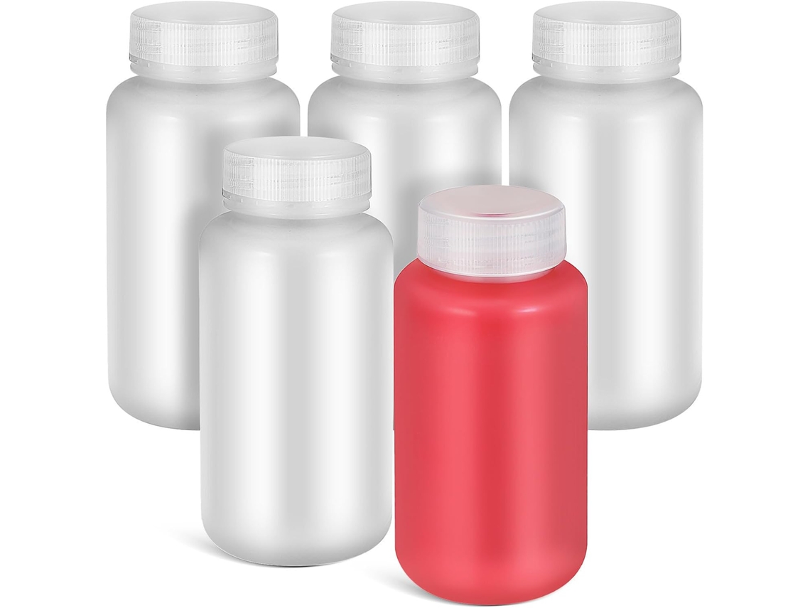 Frascos De Plástico De 250 Ml, Pacote Com 5 Frascos Largos Para Amostras.