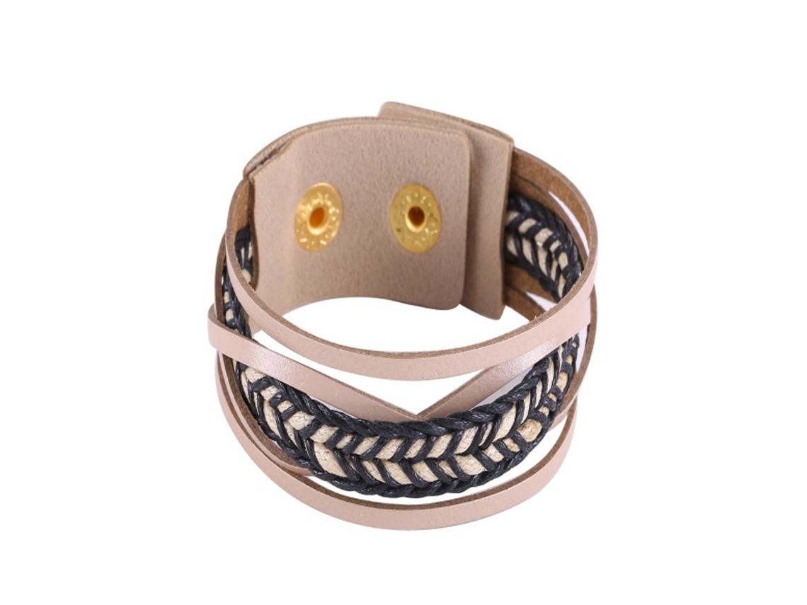 Pulsera De Couro Pu Estilo Nacional Com Tecido Tricotado E Camadas Múltiplas