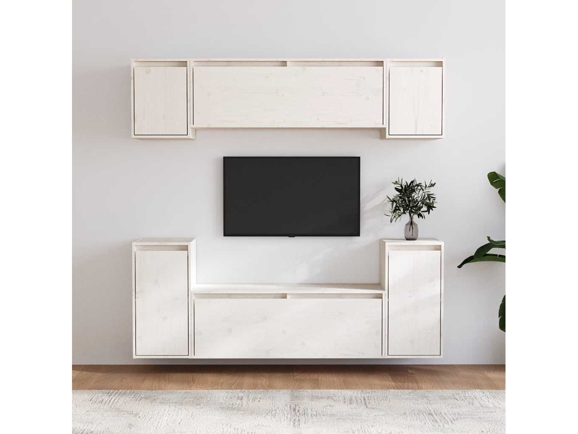 Vidaxl Móveis de Tv 6 Pcs Madeira de Pinho Maciça Branco