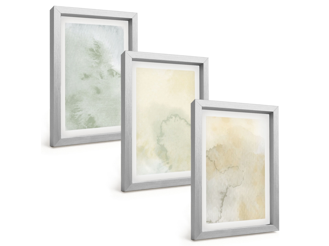 Composição De Quadrostexturas De Aquarela Em Tons Pastel Moldura Prateada Imagens Para Um Quarto Infantil Espelharte (3 Peças 20x30 Cm)