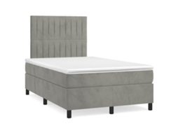 Vidaxl Cama Box Spring Colchão Led 120x190 Cm Couro Artif. Cinza-claro