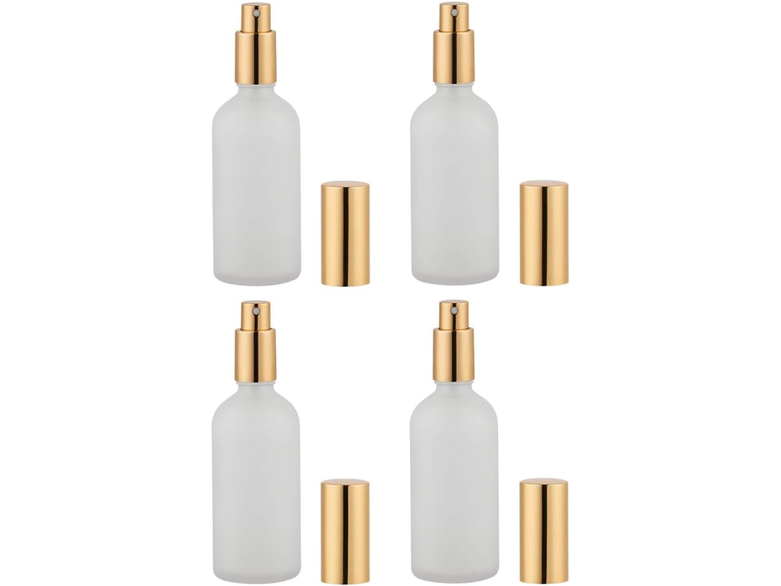 Conjunto De 4 Frascos De Vidro Vazios Com Spray, 100ml, Recarregáveis E Compactos.