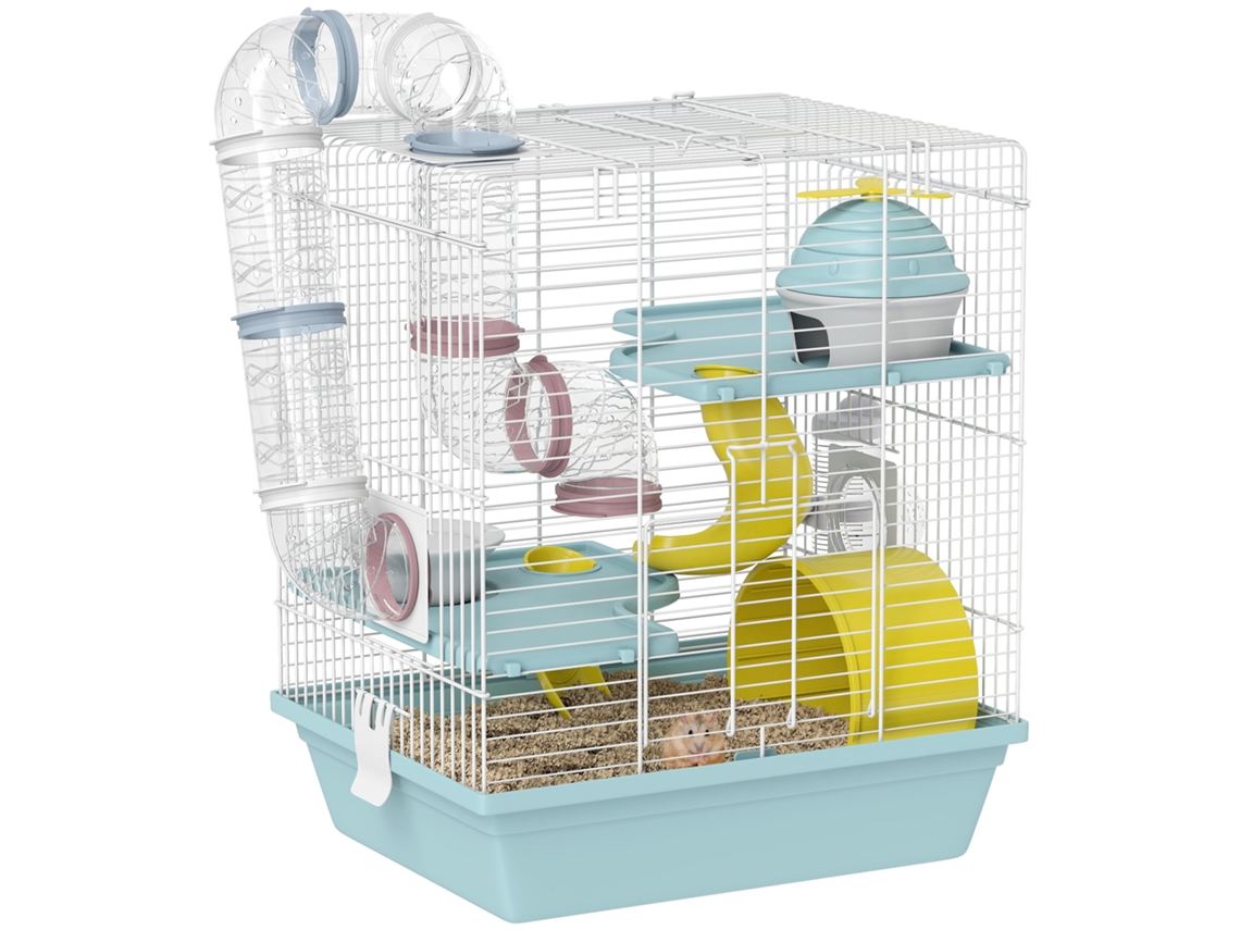 Gaiola para Hamster de 3 Andares e 12 Tubos com Casinha, Rampa e Acessórios, em Metal e Plástico, 34,5 X 27,5 X 41 Cm, Cinza. E TOWN COMMERCE GMBH