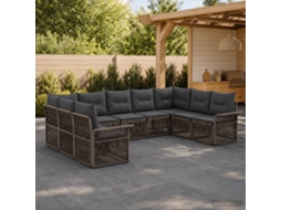 Vidaxl Conjunto De Sofá De Jardim 9 Unid. Cinzento Vime Pe