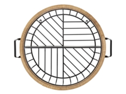 Prateleira De Parede Cebu 72,5x18x65 Cm Em Metal Preto E Rattan - Design Geométrico E Boho Chic Para Decoração De Parede