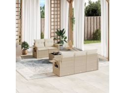 Vidaxl 6 Pcs Conjunto De Sofás P/ Jardim Com Almofadões Vime Pe Bege
