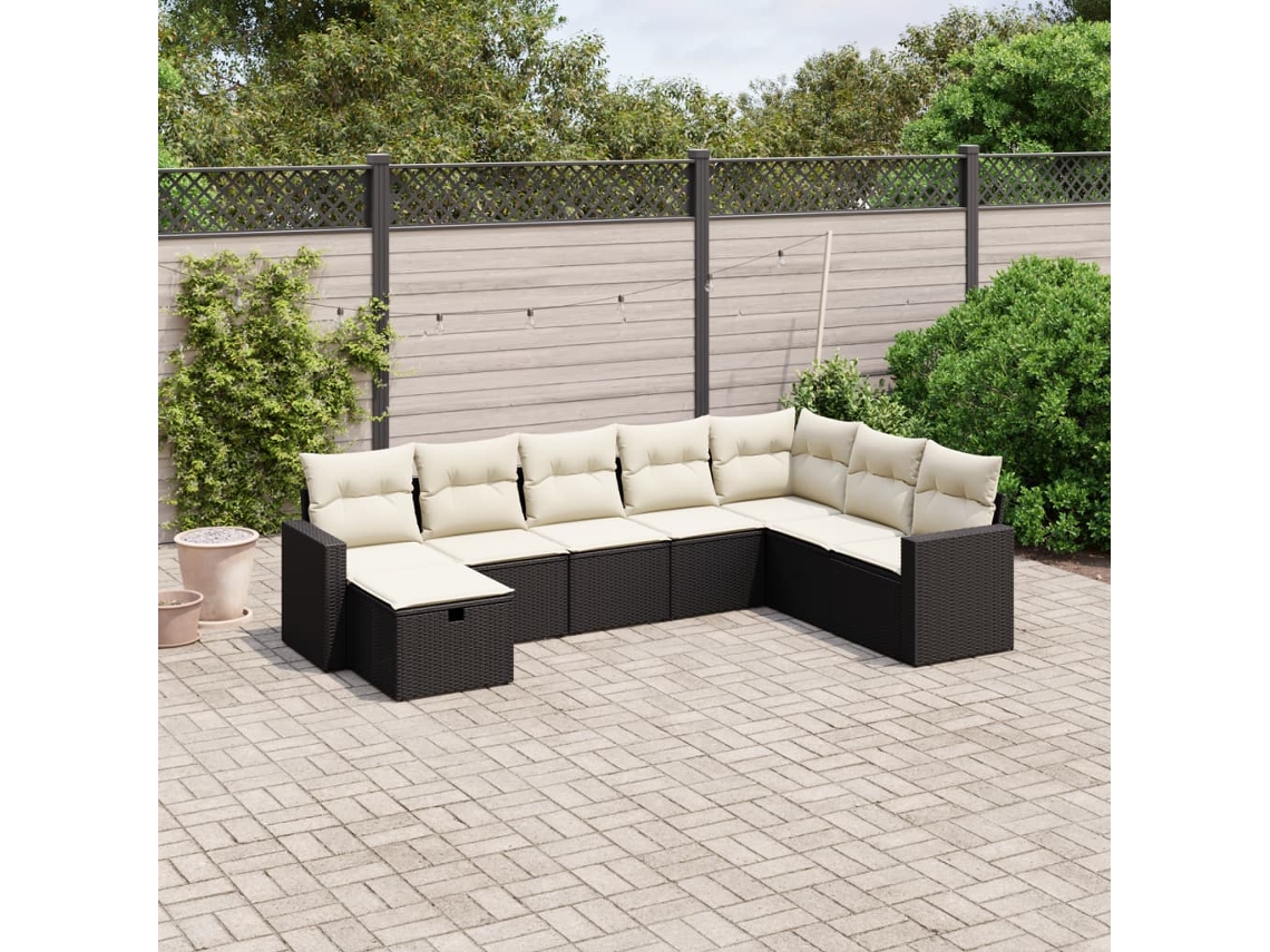 Vidaxl 8 Pcs Conjunto Sofás De Jardim Com Almofadões Vime Pe Preto