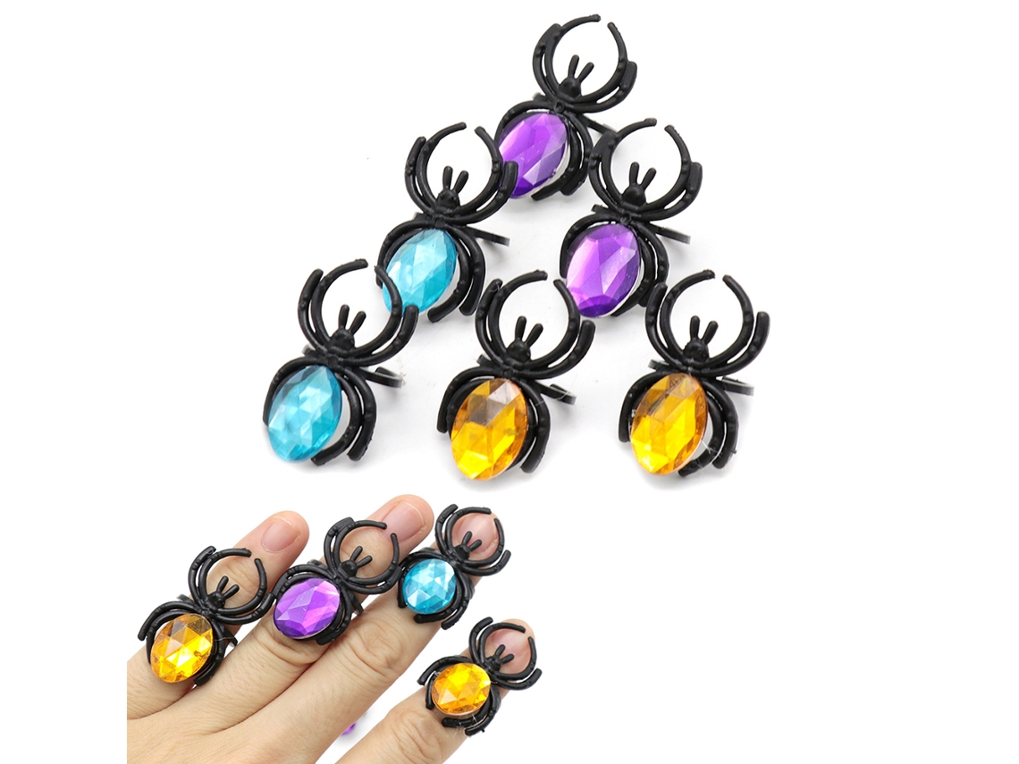 Mali 10 Aranhas Anéis de Plástico com Pedras para Decoração de Festa de Halloween e Brindes