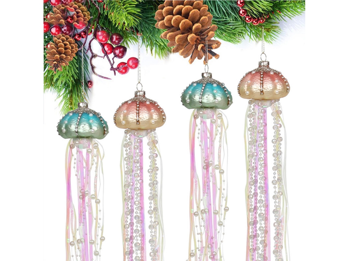 4pcs Pingente de Medusa de Vidro com Pérola Enfeite para Árvore de Natal Decorativo