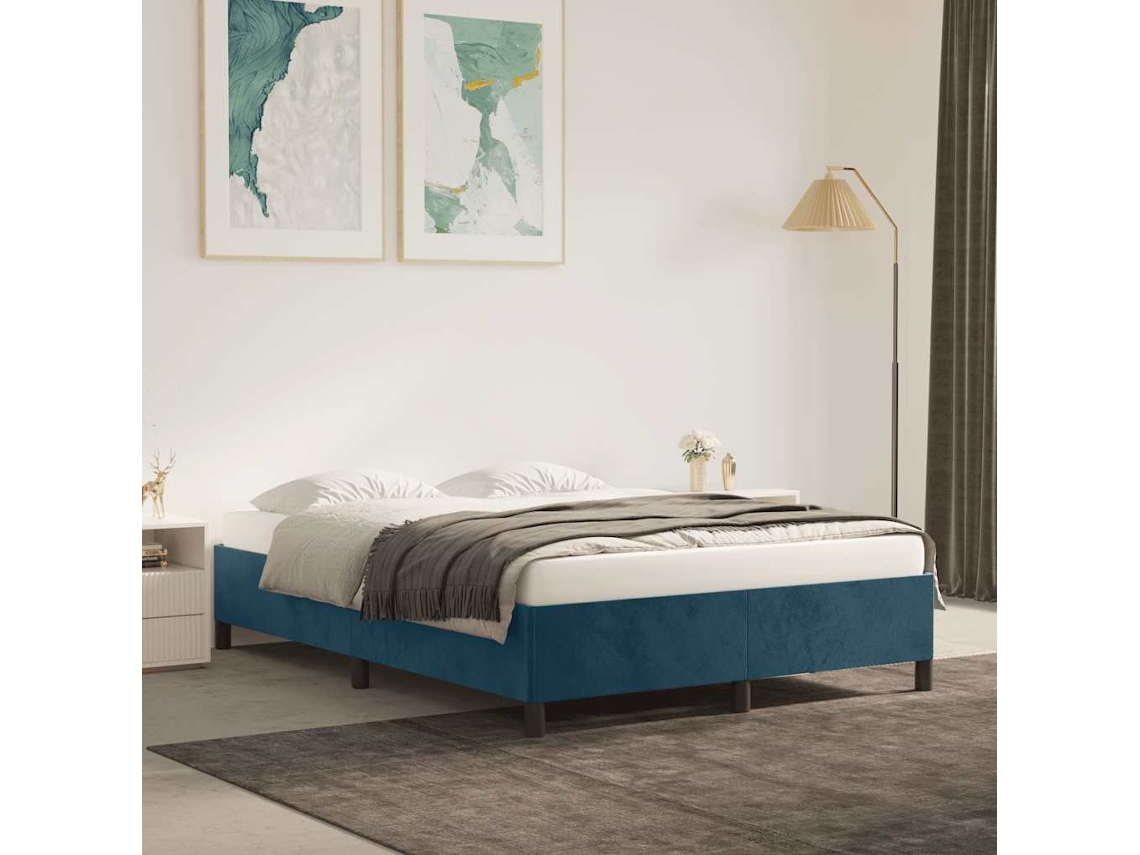 Vidaxl Estrutura de Cama Sem Colchão 140x190 Cm Veludo Azul escuro