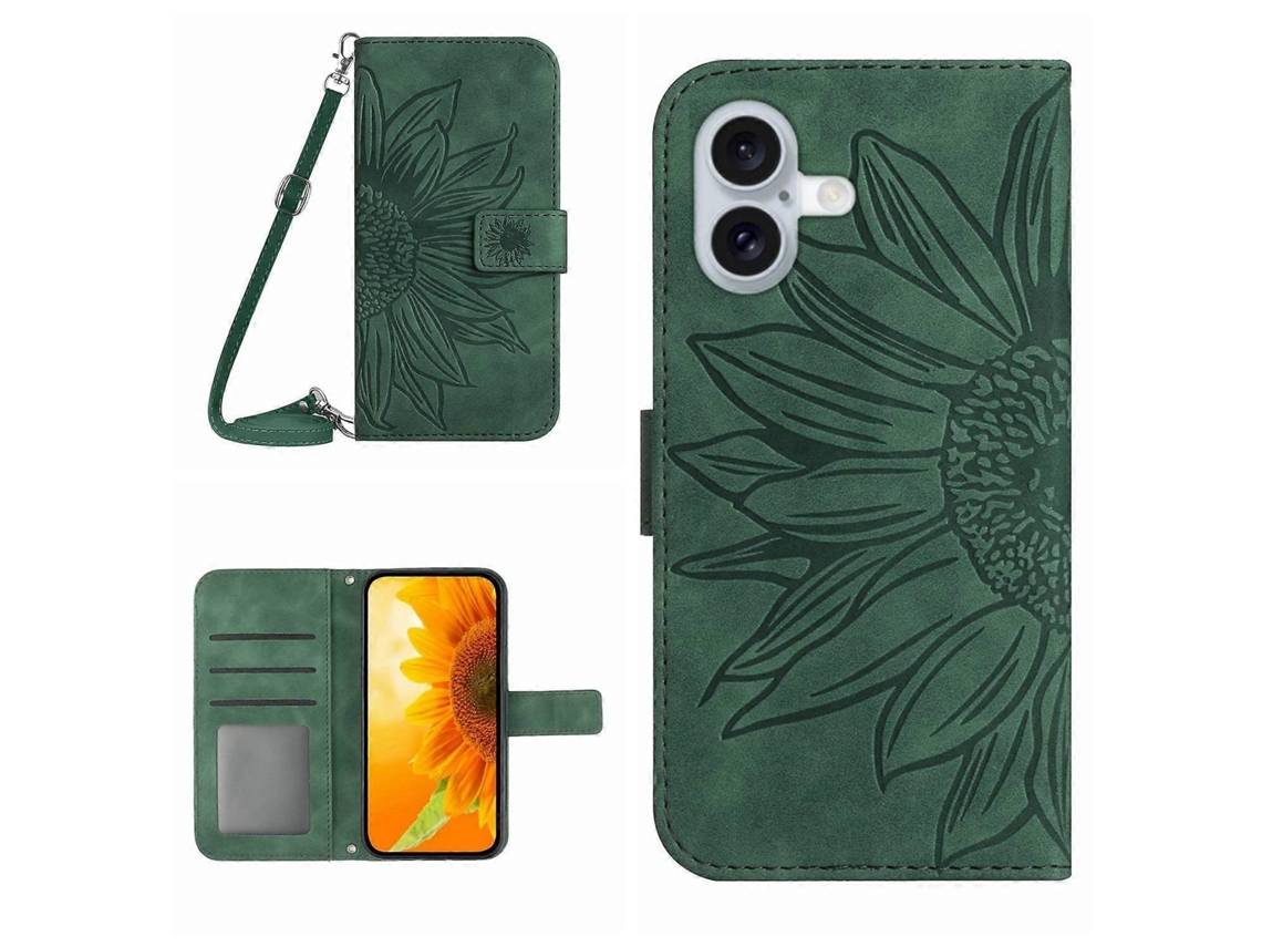 Capa De Couro Com Toque De Girassol E Alça De Ombro Para Iphone 16