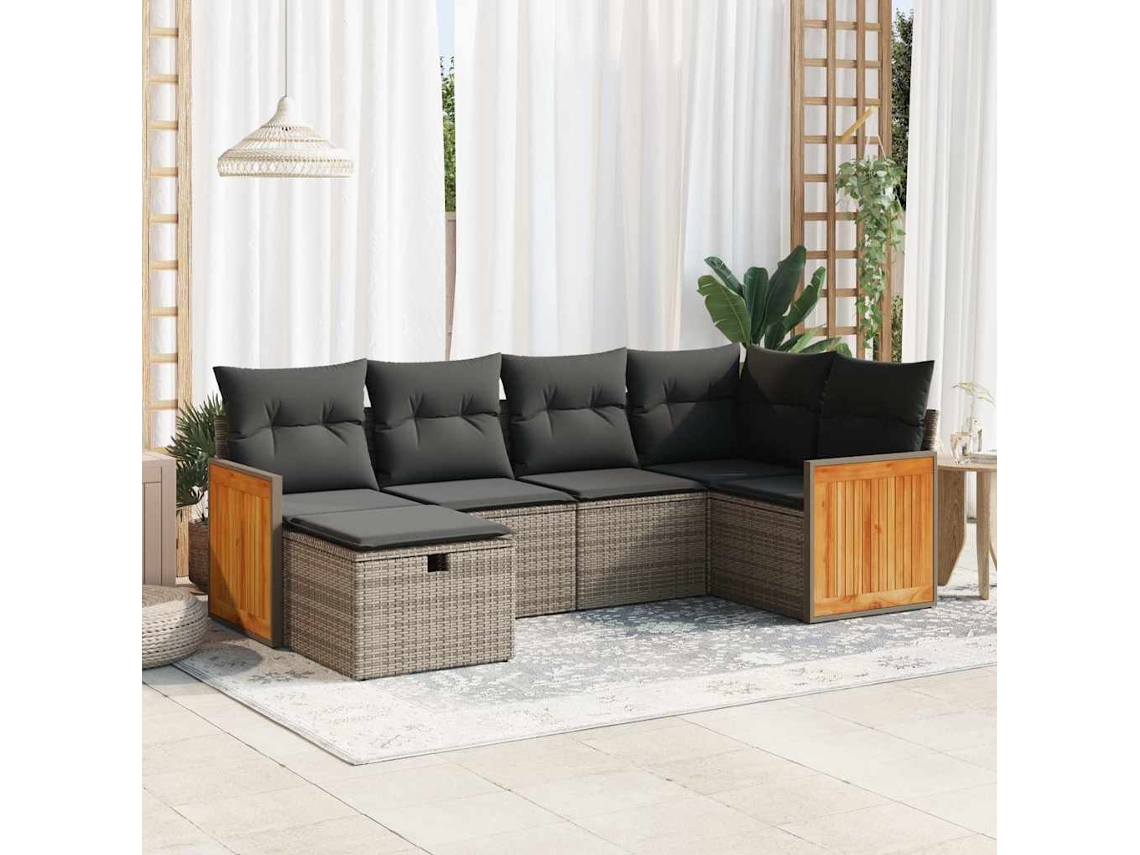 Vidaxl 6 Pcs Conjunto Sofás de Jardim com Almofadões Vime Cinzento