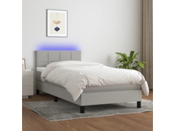 Vidaxl Cama Box Spring C/ Colchão E Led 100x200 Cm Tecido Cinza-claro