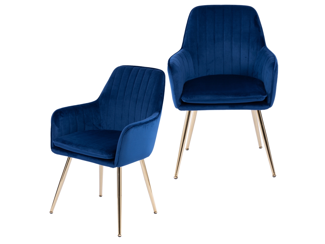 Conjunto De 2 Cadeiras De Jantar Modernas Em Tecido Com Braços E Pés Metálicos Dourados, Móvel Luxuoso Para Sala, Cozinha E Recepção.