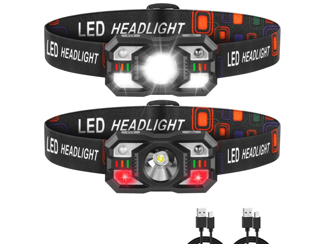 Farol Recarregável, Farol Led Com Luz Vermelha, 2 Pacotes De Faróis Para Adultos Recarregáveis, Faróis Led Recarregáveis, Sensor De Moviment