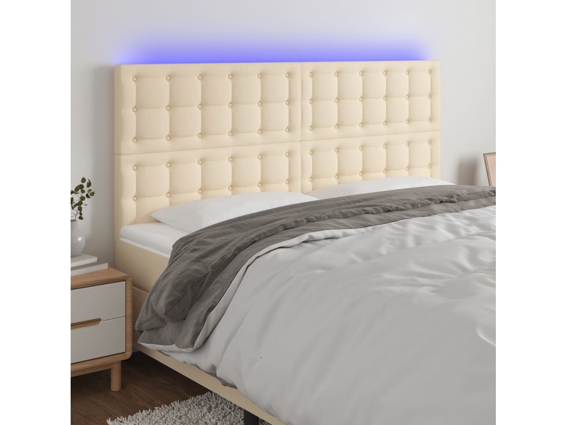 Cabeceira Cama C/ Led Tecido 200x5x118/128 Cm Crème Lovely Home