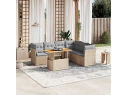 Vidaxl 7 Pcs Conjunto De Sofás P/ Jardim Com Almofadões Vime Pe Bege