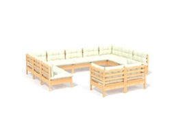 Conjunto de 11 Lounge Jardim com Almofadões Creme Pinho Maciço MAISON EXCLUSIVE