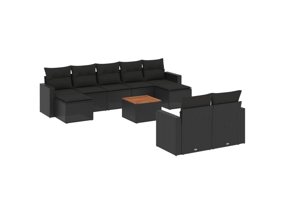 Conjunto de 10 Sofás de Jardim com Almofadões Vime Pe Preto MAISON EXCLUSIVE