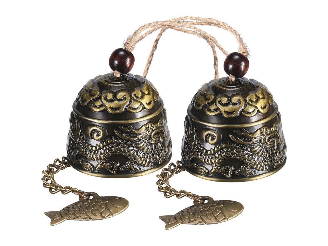 2pcs Campanas De Viento Vintage Dragón, Feng Shui Chino Metálico Para Buena Suerte Interior Exterior
