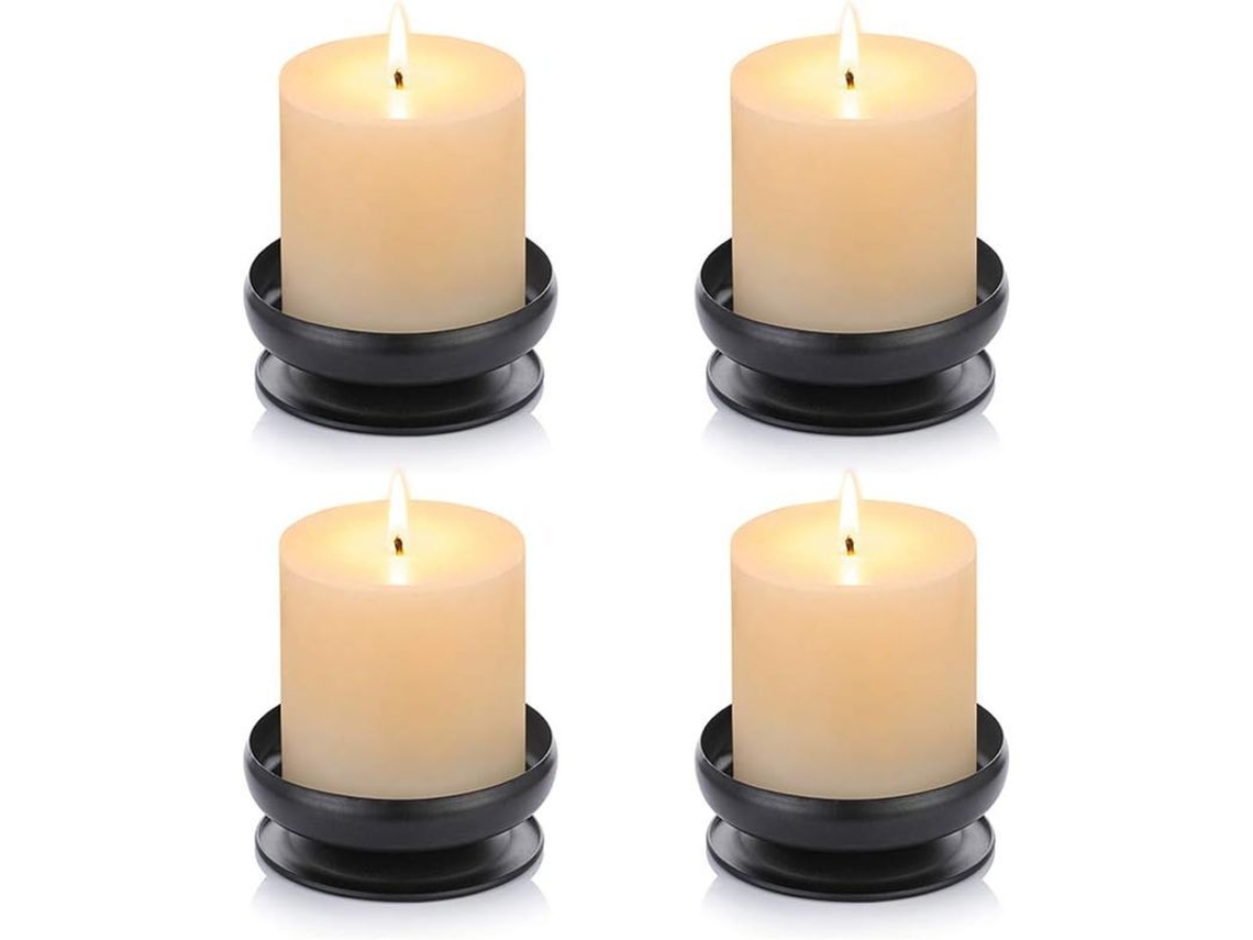 Suporte de Velas de Ferro Preto 4 Unidades para Led e Velas Festa Casamento Decoração com Marca