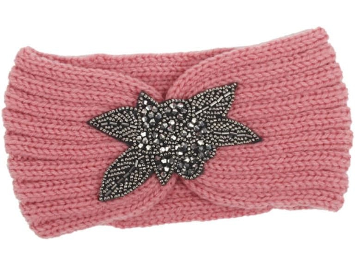 Faixa De Cabelo Artesanal Em Lã Rosa Com Estampa Floral.