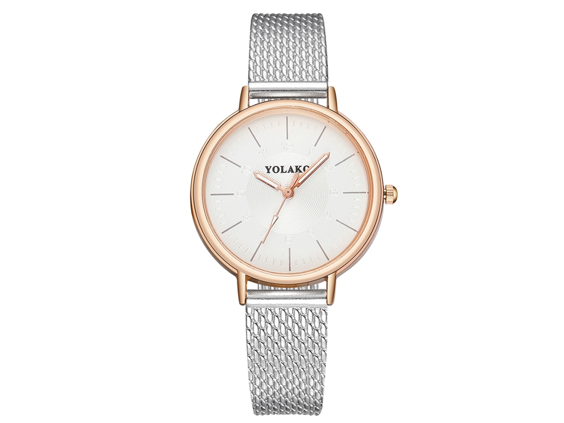 Relógio de Pulso Feminino Yolako Casual Simples Mostrador Redondo Quartzo Prata