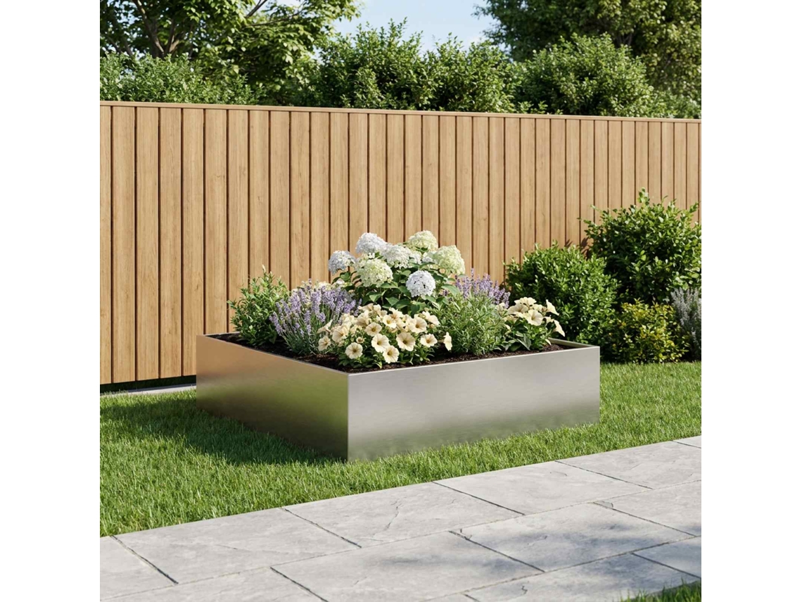 Vidaxl Vaso De Jardim Prateado 80 X 80 X 30 Cm Aço Inoxidável