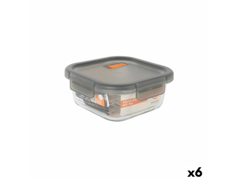 Lancheira Hermética Quadrada Transparente Cinza Masterchef 800 ml (6 Unidades)