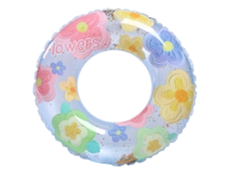 Boia inflável infantil retrô em PVC com estampa de flores azul AQUAFORGE